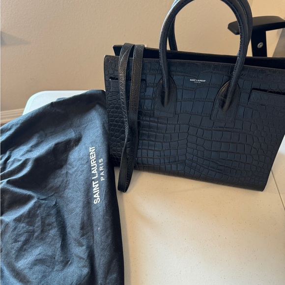 RARE Black YSL Saint Laurent Croc Sac De Jour Small Tote Bag. Fits Everything - Picture 10 of 13